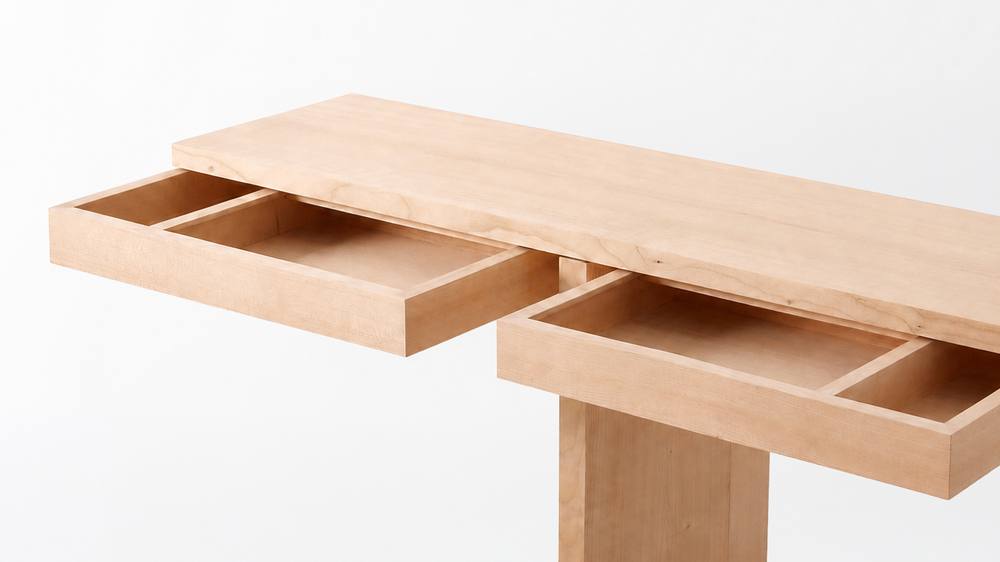Nescio, console murale à pied 2 tiroirs, Merisier Chaleur naturelle, 120 × 30 cm, h 83 cm