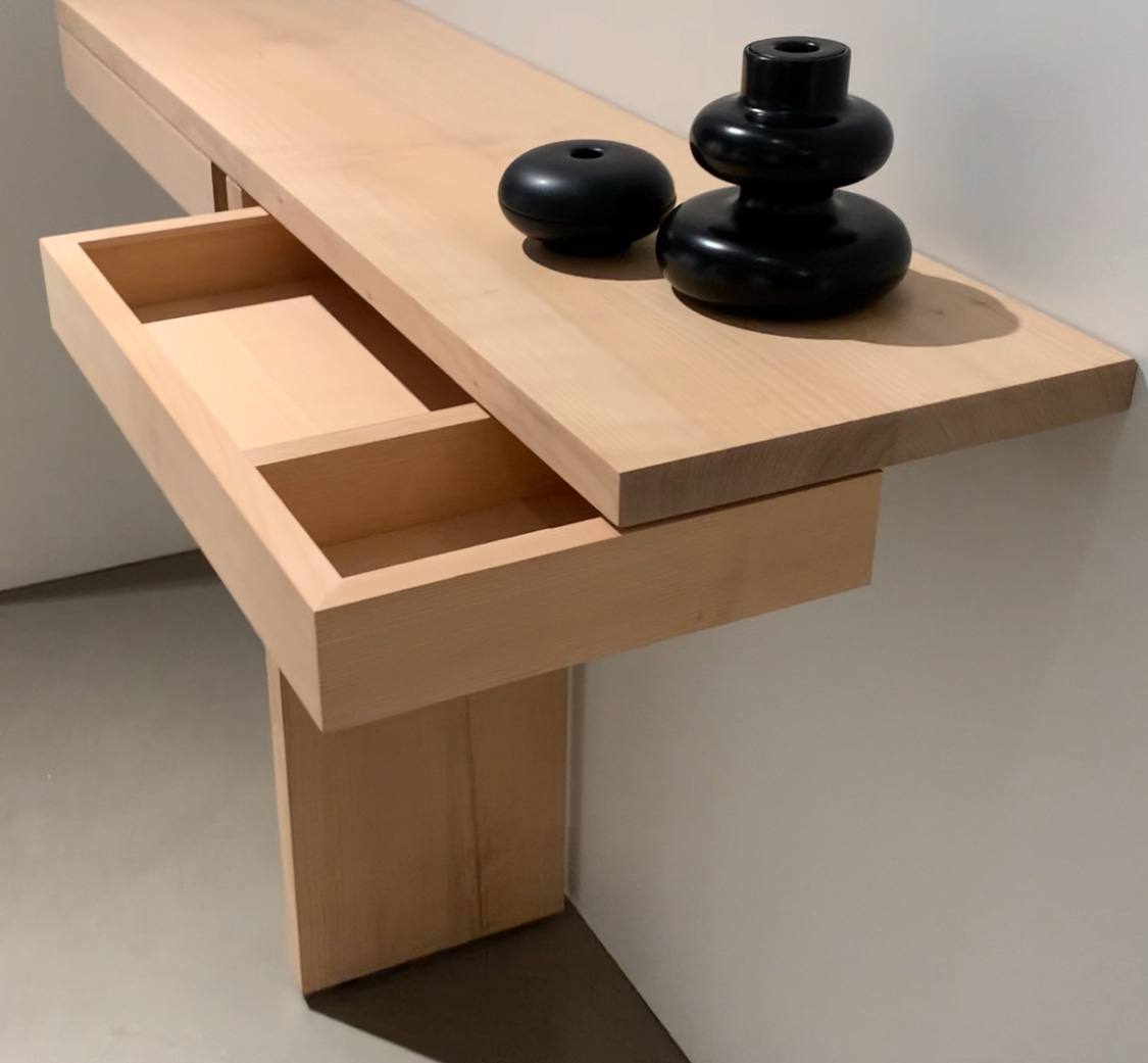 Nescio, console murale à pied 2 tiroirs, 120 × 30 cm, h 83 cm