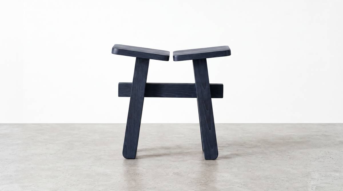 Zhuangzi, low stool, Ash Basalt Blue, L 35 × W 27 cm, h 32 cm