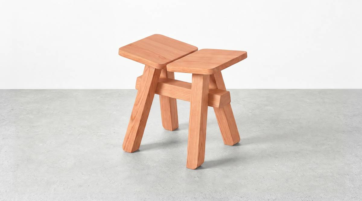 Zhuangzi, low stool, Cherry Natural Warmth, L 35 × W 27 cm, h 32 cm