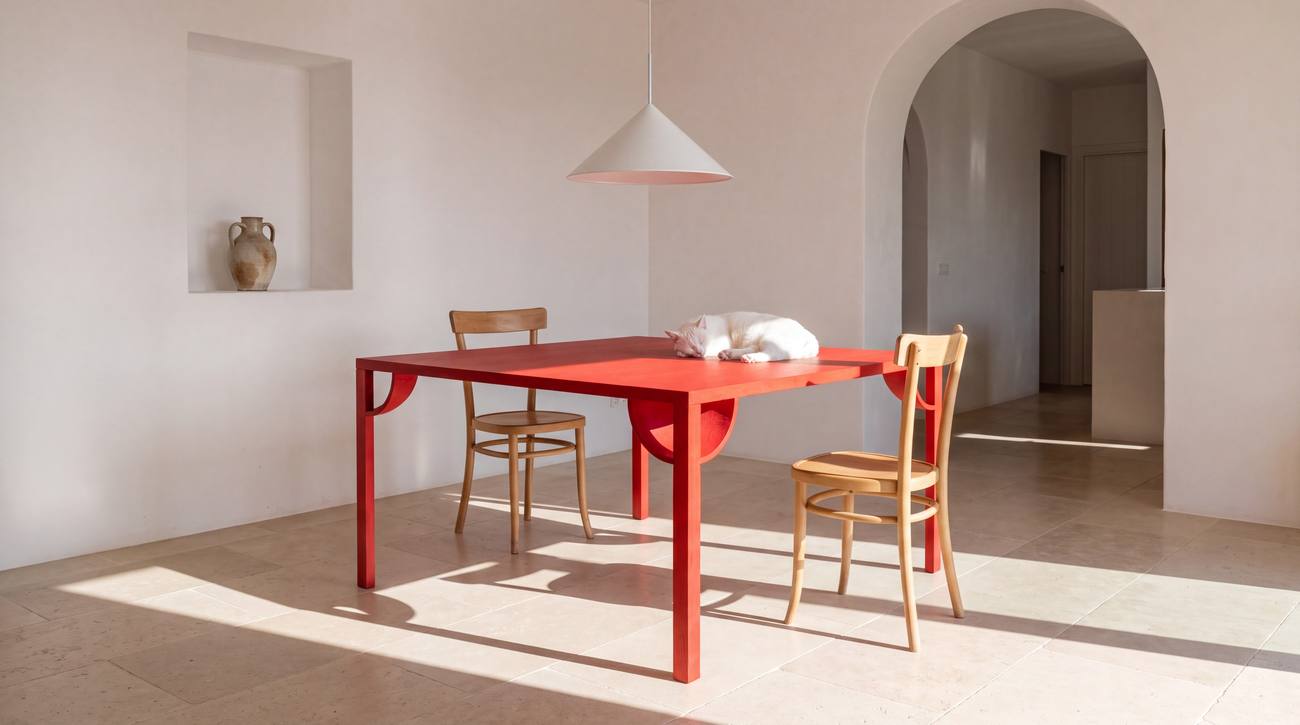 Séléné, table de repas carrée, vue en situation, 140 × 140 cm, h 75 cm
