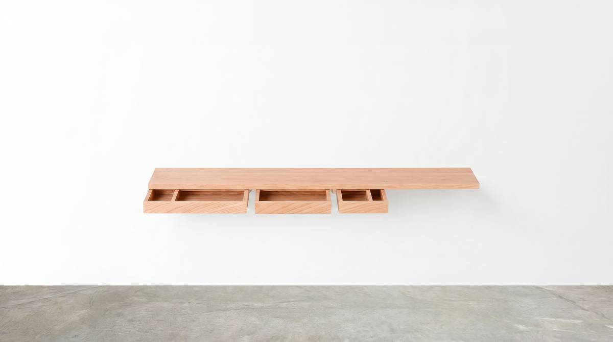 Nescio, wall console, three drawers, Cherry Natural Warmth, 180 × 30 cm, d. 9,8 cm
