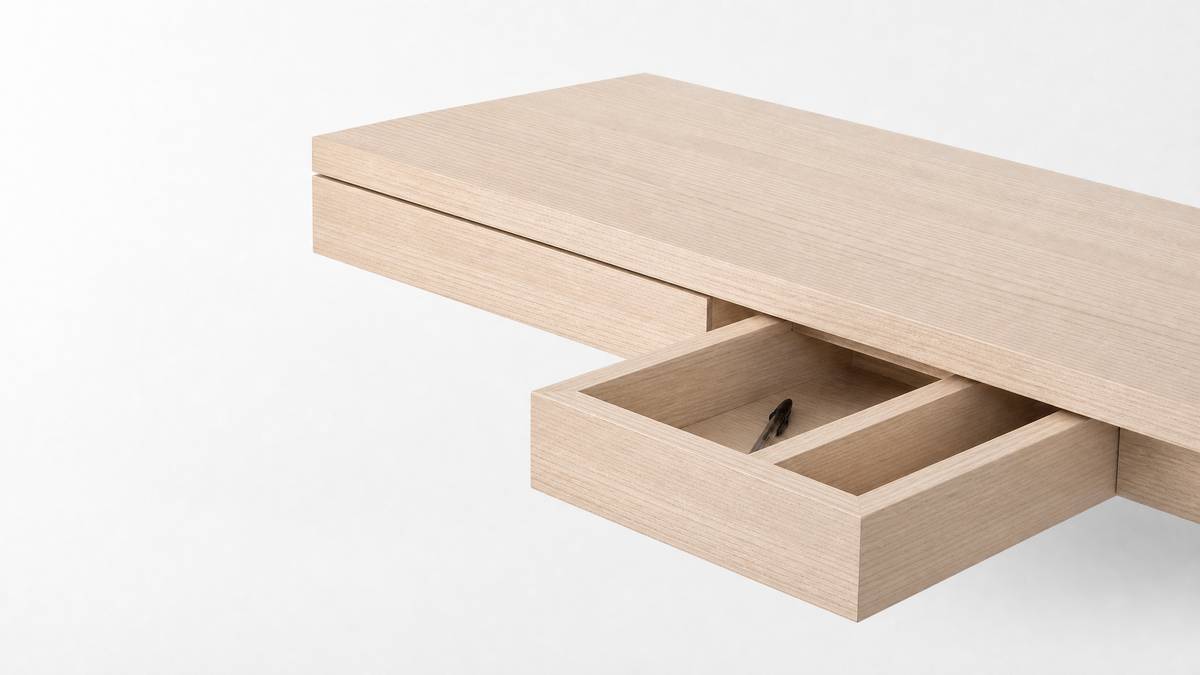 Nescio, wall console, two drawers, Ash Opaline, 140 × 30 cm, d. 9,8 cm