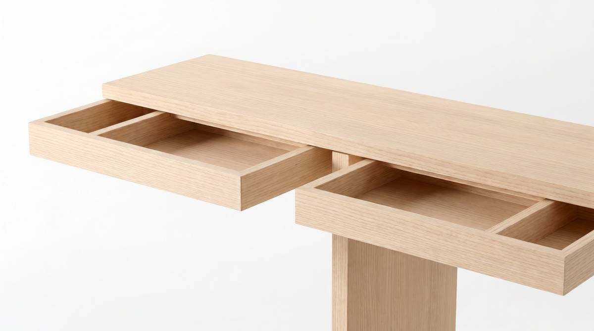 Nescio, standing console, two drawers, Ash Opaline, 120 × 30 cm, h 83 cm