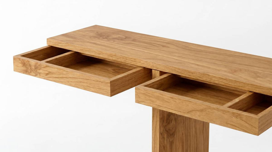Nescio, standing console, two drawers, Oak Intense Natural, 120 × 30 cm, h 83 cm