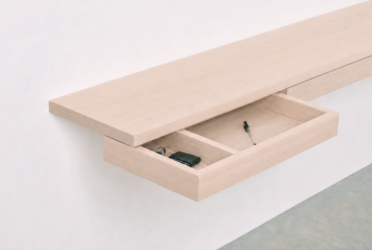 Nescio, détail Frêne Opaline, Console murale 140×30