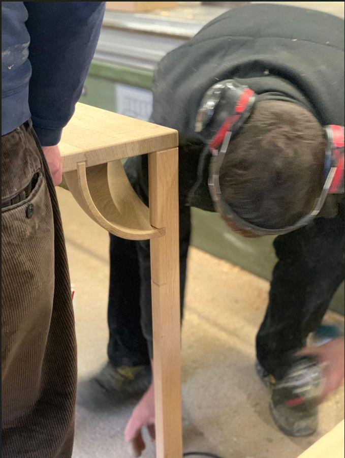 Détail de l'assemblage du pied, quart de coque